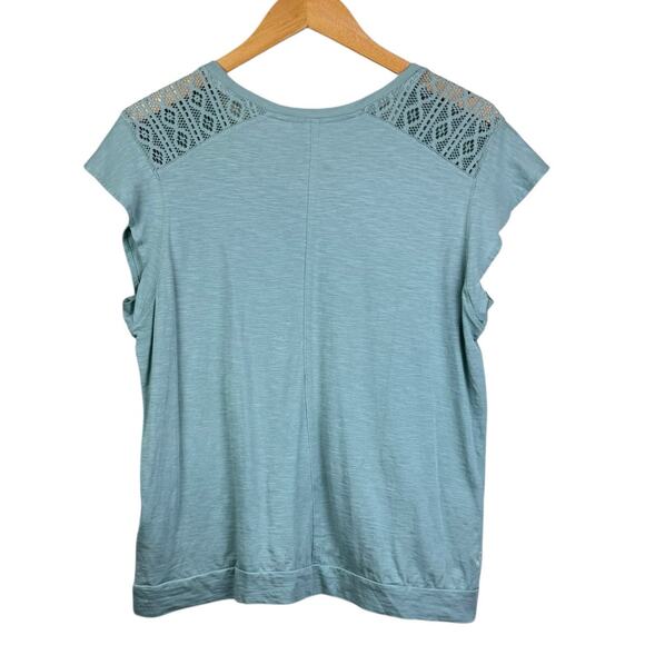 Kuhl Shilo Light Blue Crochet Shoulder Short Cap Sleeve Round Neckline Soft Top - Picture 9 of 12